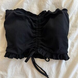 Women's Black Ruched Bandeau Crop Top